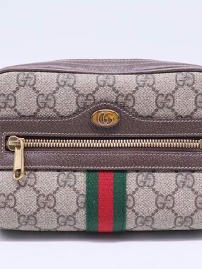 Gucci Beige GG Canvas Belt Bag with Green-Red Web